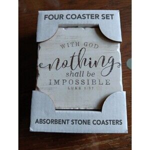Highland Home Absorbent Stone Coasters Square Set of 4 With God Luke 1:37 Verse